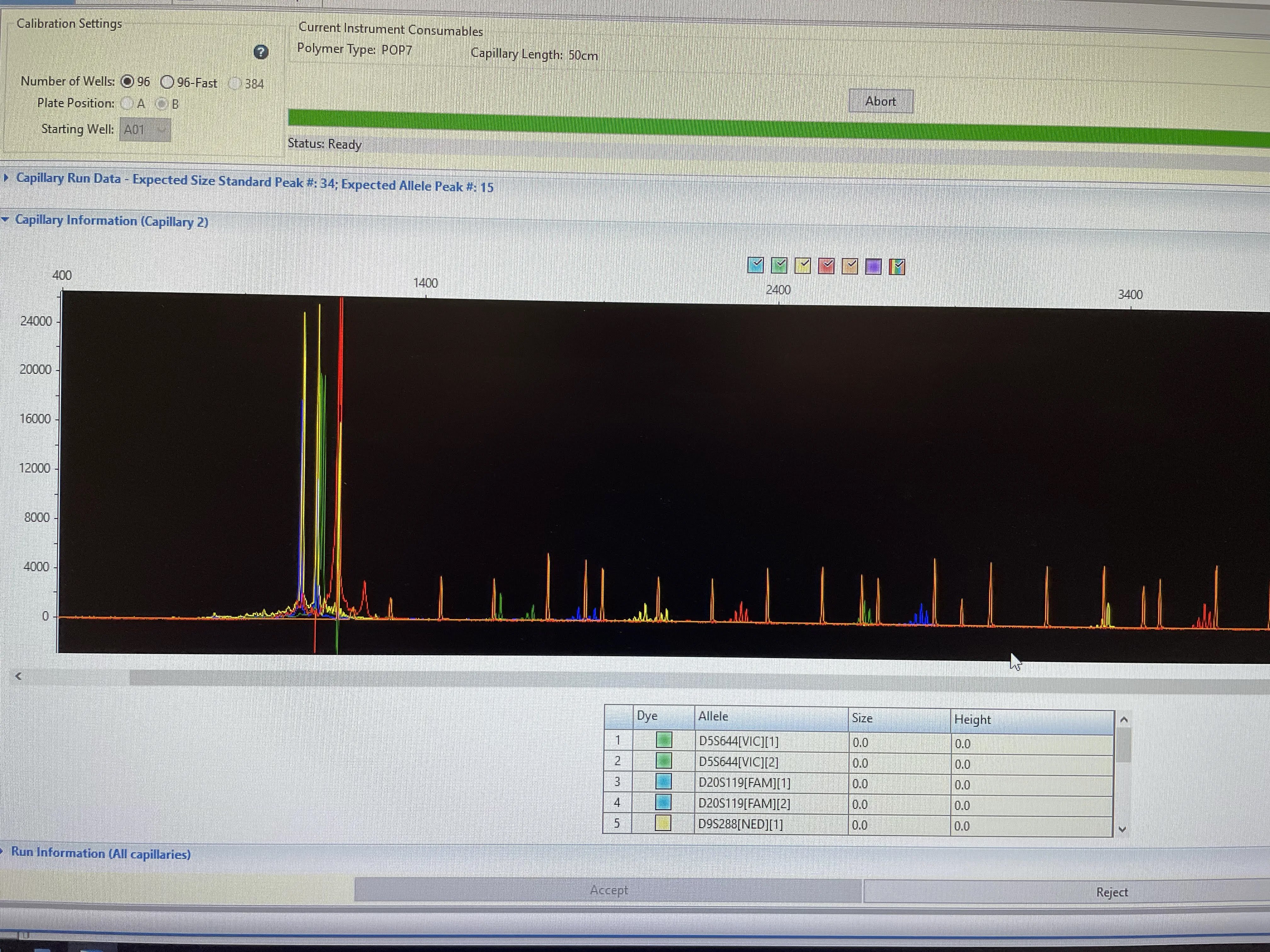 Poor ABI 3500 capillary run data 1